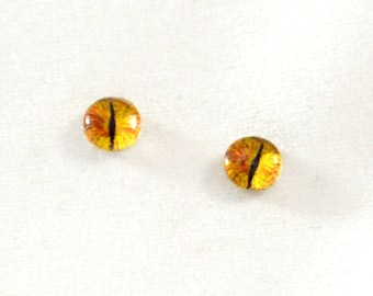 6mm Gold Dragon Eye Glass Cabochons - Tiny Glass Eyes for Doll or Jewelry Making - Set of 2