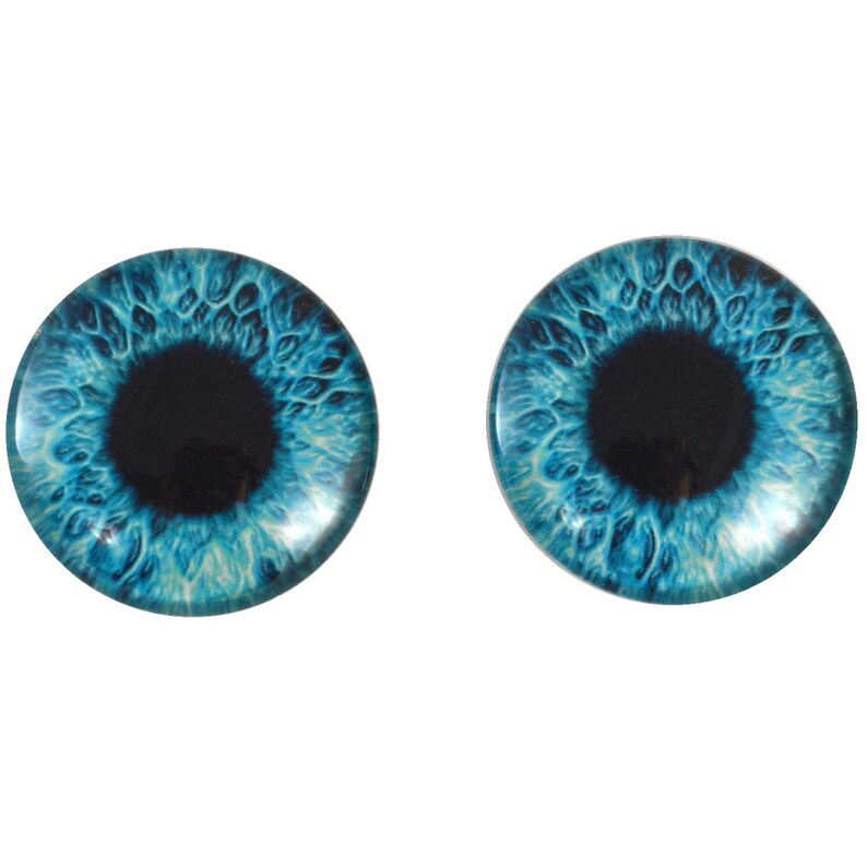 40mm Bright Blue Human Glass Eyes Pair for Jewelry Making or Taxidermy Art Doll Sculptures Big Eyeball Flatback Domed Circle Cabochons