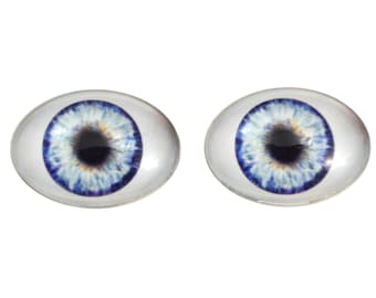 Blue Doll Oval Glass Eyes - Choose Your Size: 13mm x 18mm, 18mm x 25mm, 30mm x 40mm - Doll Making Eyes - Human, Jewelry, Sculpture, Parts