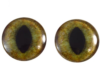 Realistic Green and Brown Cat Glass Eyes - 6mm to 40mm - Jewelry Making, Art Dolls, Taxidermy, Sculptures Eyeball Flatback Domed Magnify