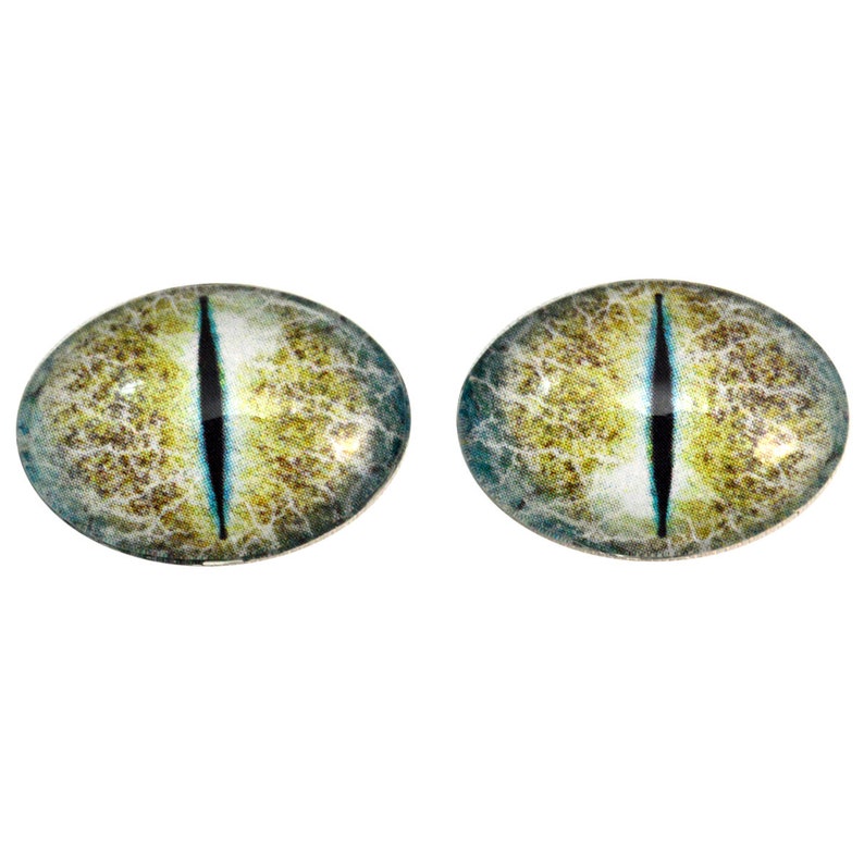 Yellow and Blue Crackle Dragon Oval Glass Eyes Choose Your Size: 13mmx18mm, 18mmx25mm, 30mmx40mm Art Doll Eyes Fantasy Sculpture Flat image 5