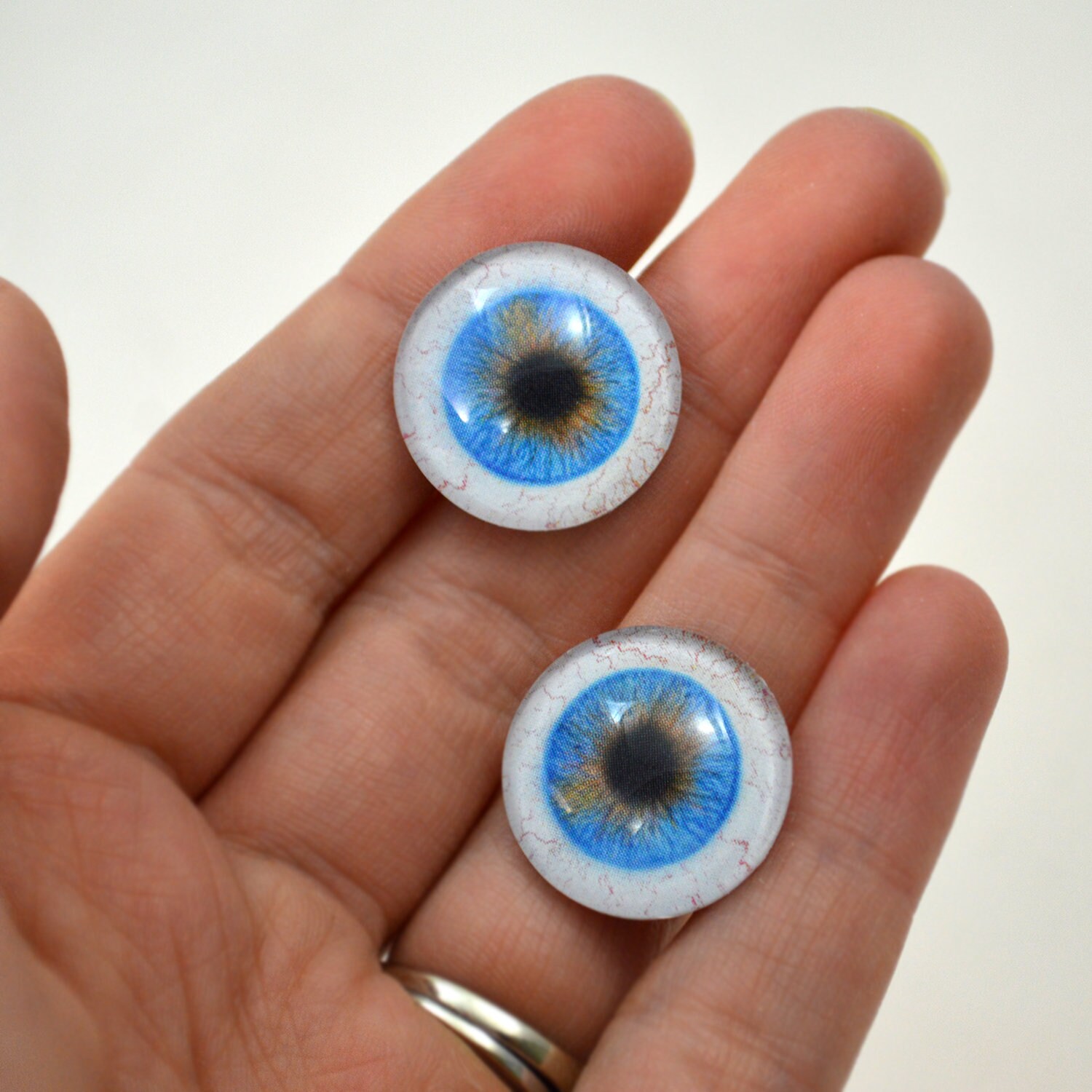 Side Glance Blue Human Glass Eyes 6mm to 60mm Jewelry Making Art Doll Parts  Taxidermy Sculpture Bloodshot Eyeball Flatback Domed Cabochons 