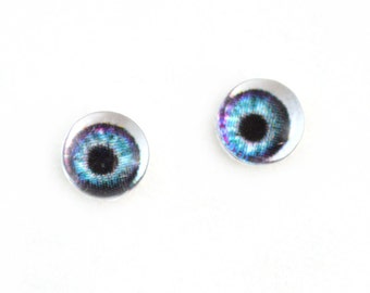 6mm Teal and Purple Doll Glass Eyes Cabochons - Tiny Glass Eyes for Jewelry or Doll Making - Set of 2