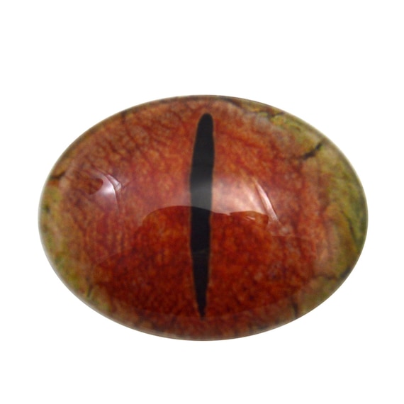 Fantasy Art Doll Pair Cabochons 18x25mm Red and Gold Dragon Oval Glass Eyes