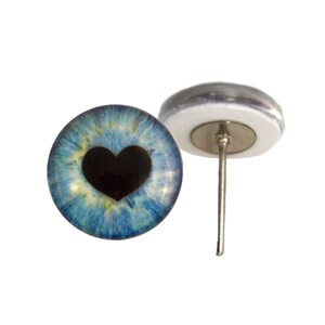 Blue Heart Doll Glass Eyes On Wire Pin Posts for Needle Felting Supplies Making - Sizes 6mm, 8mm, 10mm, 12mm, 14mm, 16mm - Unique Cool Neat
