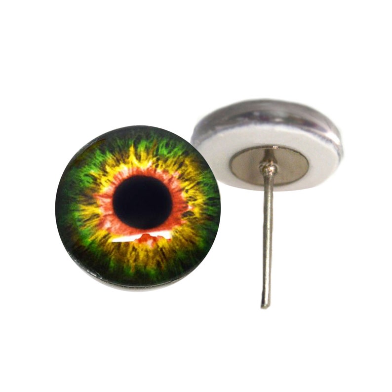 8mm 10mm Choose Your Size 6mm 12mm 14mm Sensational Green and Orange Creature Glass Eyes On Wire Pin Posts for Crafts 16mm