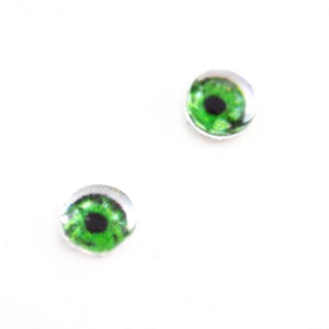 Cabochões de olhos de vidro de boneca verde intenso de 6 mm - pequenos olhos de vidro para fazer joias ou bonecas - conjunto de 2