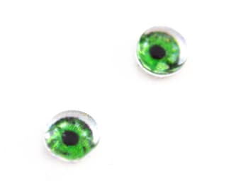 6mm Intense Green Doll Glass Eyes Cabochons - Tiny Glass Eyes for Jewelry or Doll Making - Set of 2