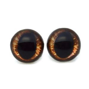 May include: Two brown glass eyes with a black pupil and a brown iris. The eyes have a realistic look and are perfect for craft projects.