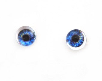 6mm Cobalt Blue Doll Glass Eyes Cabochons - Tiny Glass Eyes for Jewelry or Doll Making - Set of 2