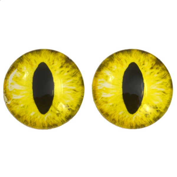 Yellow Cat Glass Eyes - Pick Your Size - Jewelry Making Art Dolls Taxidermy Sculptures - Eyeball Flatback Domed Bright Dragon Cabochon Craft