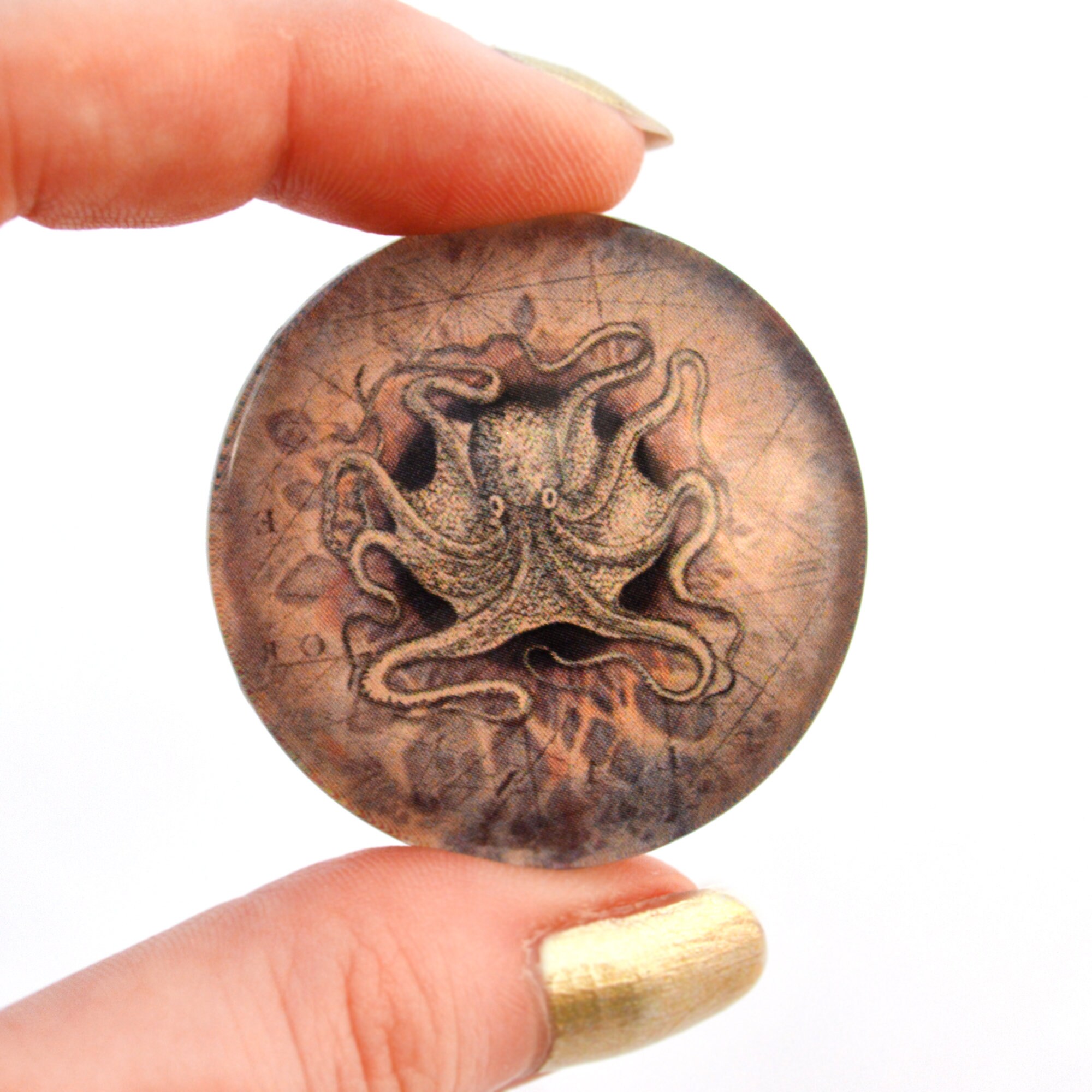 thumbnail image 2 of Steampunk Octopus Glass Eyes With Nautical Map Design - 20mm Cabochons For Crafts & Jewelry 2 of 11