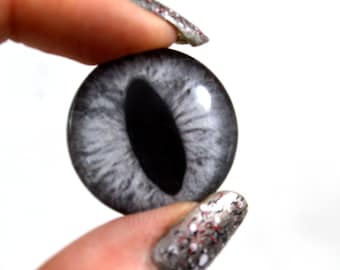 Silver Gray Cat Glass Eyes - Pick Your Size - Jewelry Making Art Dolls Taxidermy Sculpture Eyeball Flatback Domed Dragon Cabochons Crafts
