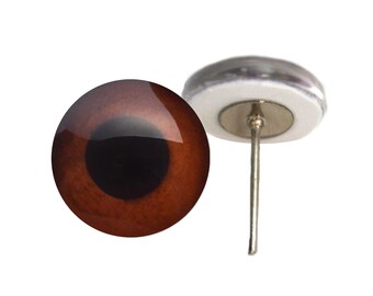 Brown Monkey Glass Eyes On Wire Pin Posts for Felt Doll Making and Other Crafts Choose Your Size 6mm, 8mm, 10mm, 12mm, 14mm, 16mm