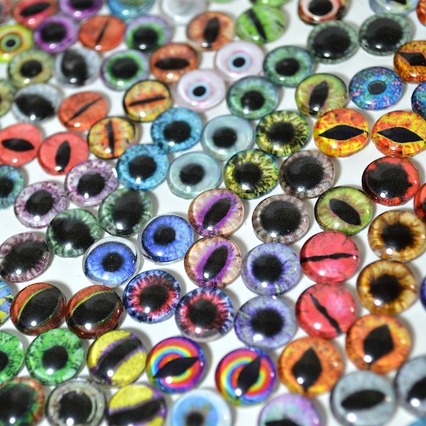 Glass Eye Overstock Wholesale Lot 40 Cabochons in Random Designs - Choose Size 6mm 8mm 10mm 16mm 25mm 30mm - Pour taxidermie ou fabrication de bijoux