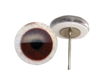 Dark Brown Human Whites Glass Eyes On Wire Pin Posts for Felt Doll Making & Other Crafts - Choose Your Size 6mm, 8mm, 10mm, 12mm, 14mm, 16mm