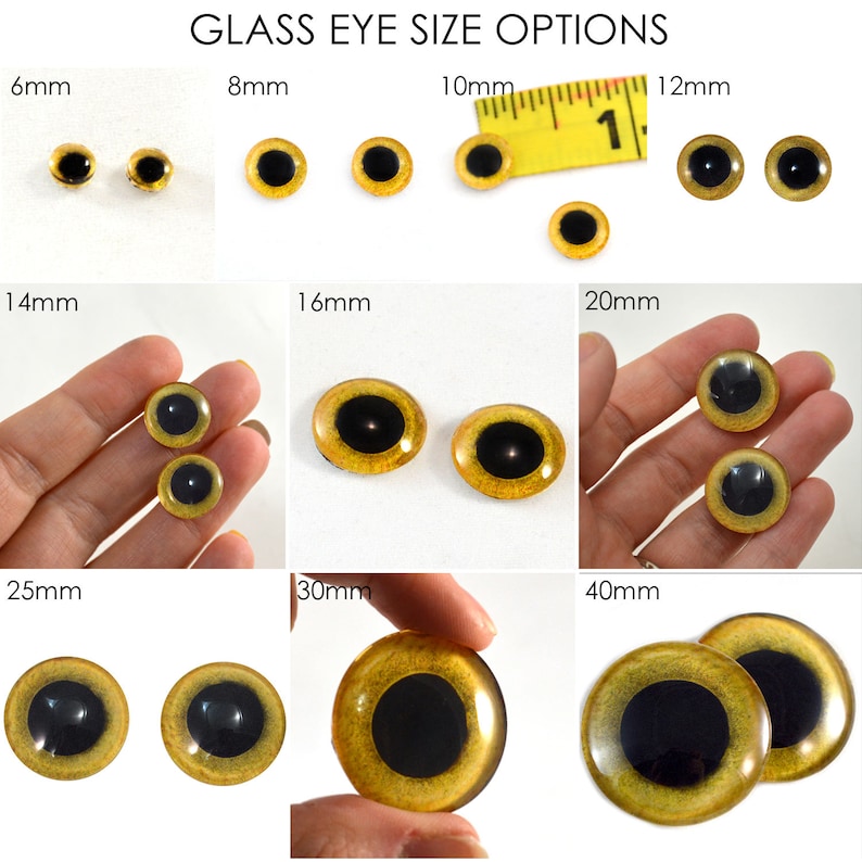 Yellow Owl Glass Eyes Pick Your Size for Jewelry Making, Art Dolls, Taxidermy, Sculptures Eyeball Flatback Domed Circle Cabochons image 2