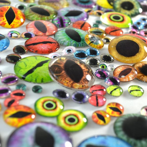 Glass Eye Overstock Wholesale Lot 10 Cabochons in Random Designs - Choose Sizes 6mm up to 30mm - For Taxidermy or Jewelry Making