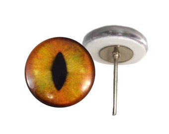Ojos de gato de cristal color naranja cremoso sobre postes de alambre para hacer muñecas de fieltro y otras manualidades. Elija su tamaño de 4 mm a 16 mm.