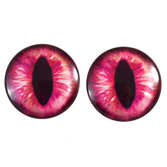 Pair of 25mm 1 Inch Hot Pink cat or Dragon Glass Eyes for Jewelry or Doll Making