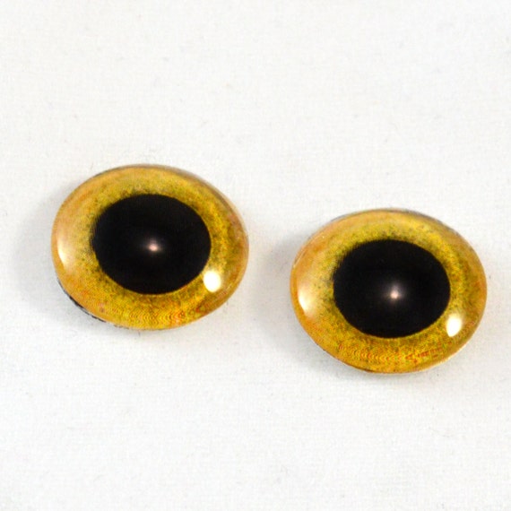 14mm Yellow Owl Glass Eyes Doll Irises for Art Polymer Clay Taxidermy Sculptures or Jewelry Making Set of 2