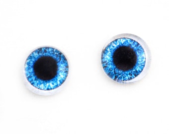 10mm Bright Blue Doll Glass Eye Cabochons - Evil Eyes for Doll or Jewelry Making - Set of 2