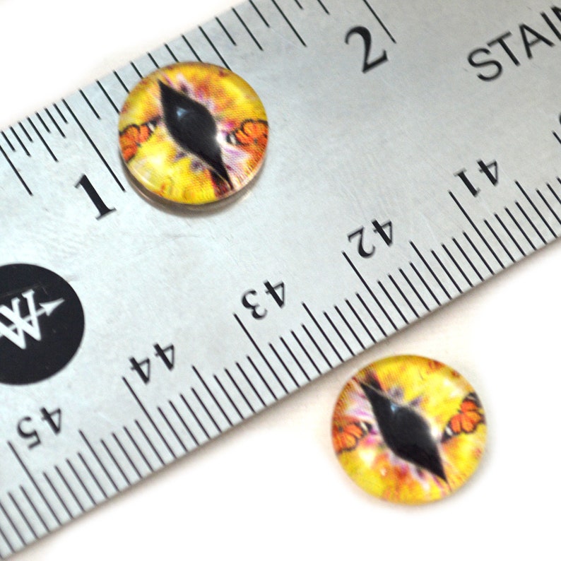 14mm Yellow Owl Glass Eyes Doll Irises for Art Polymer Clay Taxidermy Sculptures or Jewelry Making Set of 2