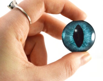 Teal Blue Cat Glass Eyes - Pick Your Size - Jewelry Making Art Dolls Taxidermy Sculpture Eyeball Flatback Domed Dragon Cabochons Crafts