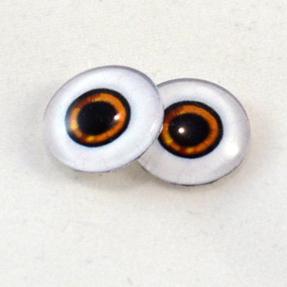 16mm Owl Glass Eyes Yellow Bird Covered Cabochons for Fantasy Art Doll Taxidermy Sculptures or Jewelry Making Crafts Animal