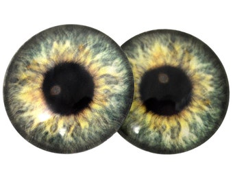 Olive Green Fantasy Human Glass Eyes Sizes 6mm to 40mm Jewelry Art Dolls Taxidermy Sculpture Polymer Clay Eyeball Flatback Domed Cabochon