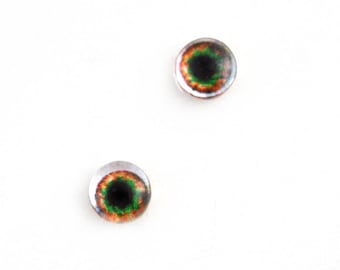 6mm Brown and Green Doll Glass Eyes Cabochons - Tiny Glass Eyes for Jewelry or Doll Making - Set of 2