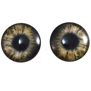 May include: Two brown and black plastic doll eyes with a black iris and a brown and white ring around the iris.