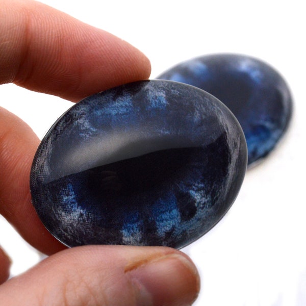 Dark Blue and Black Oval Horse Glass Eyes Sizes 13mm x 18mm, 18mm x 25mm, 30mm x 40mm Art Doll Eyes Animal Jewelry Sculpture Making Crafts