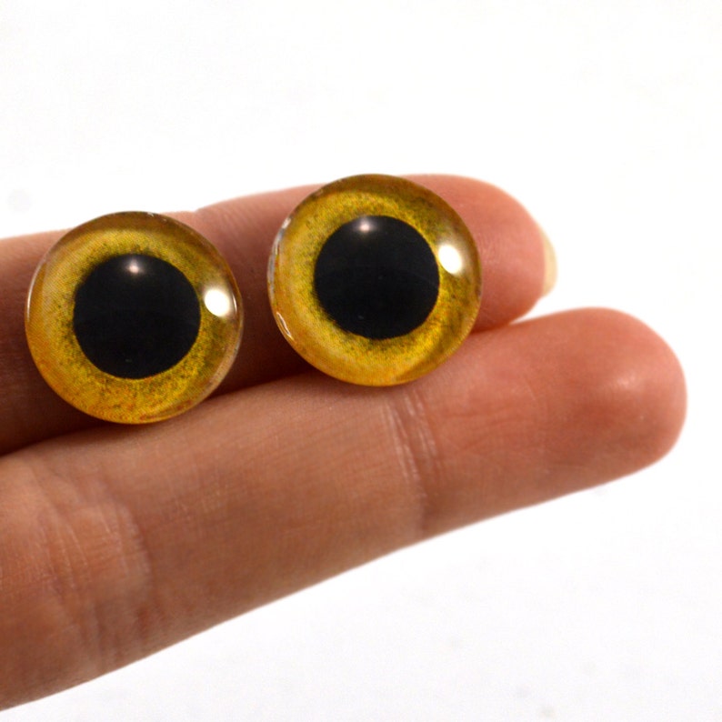 Set of 2 Taxidermy Eyes for Doll or Jewelry Making 16mm Yellow Owl