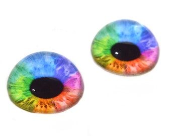 High Dome Fantasy Human Rainbow Iris Half Sphere Glass Eyes | Detail Art Doll Faux Taxidermy Reborn Jewelry Hemisphere Sculpture Crafting