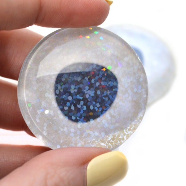 White Pearl Sparkle Yeux en verre irisé réalistes 6 mm à 78 mm Bijoux Art Poupée Poisson Animal Taxidermie Sculpture Globe oculaire Flatback Cabochons