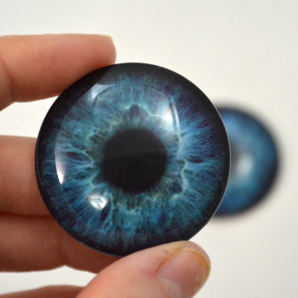 Deep Blue Human Glass Eyes Tailles 6mm à 40mm Bijoux Real Art Dolls Dark Taxidermy Sculpture Polymère Clay Eyeball Flatback Domed Cabochon