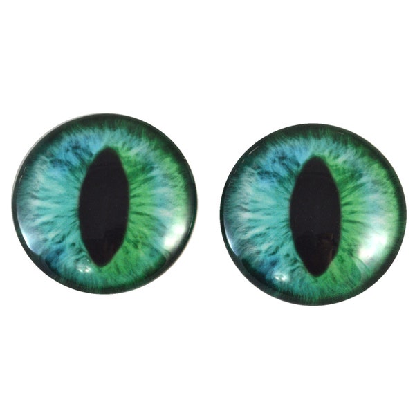 Yeux de verre bleus et verts de chat du Cheshire - choisissez votre taille - fabrication de bijoux, poupées d'art, taxidermie, sculptures - cabochons bombés à dos plat