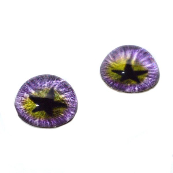 High Dome Purple and Green Star Doll Iris Half Sphere Glass Eyes | Fantasy Faux Taxidermy Reborn Jewelry Bulging Sculpture Crafting Supplies