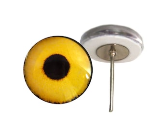Yellow Sparrow Hawk Glass Eyes On Wire Pin Posts for Felt Doll Making, Other Crafts - Sizes 6mm to 16mm