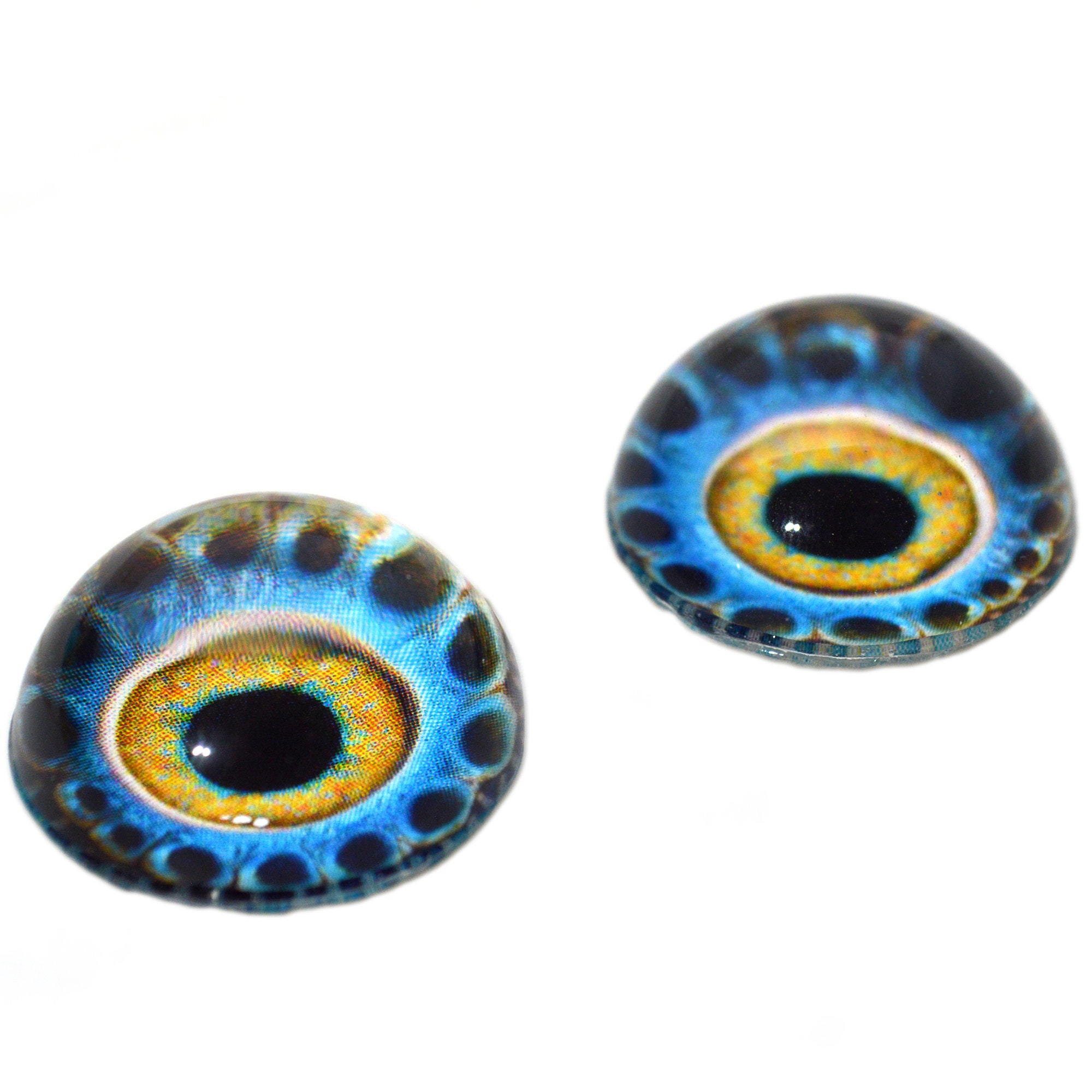 Yellow and Blue Crackle Dragon Oval Glass Eyes Fantasy Taxidermy Art Doll  Making, Fantasy Sculptures or Jewelry Crafts Set of 2 (18mm x 25mm)