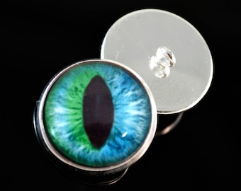 Olhos de botão do Gato de Cheshire nas cores azul e verde, de 10 mm a 30 mm, com presilhas para costurar, ideais para bichos de pelúcia feitos à mão, crochê, bonecas e joias.
