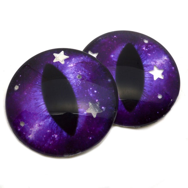 Transparent Purple Starry Night Sky Dragon Galaxy Glass Eyes - 6mm to 40mm - Jewelry Making Art Doll Parts Supply Craft Fantasy Cat Eye Cabs