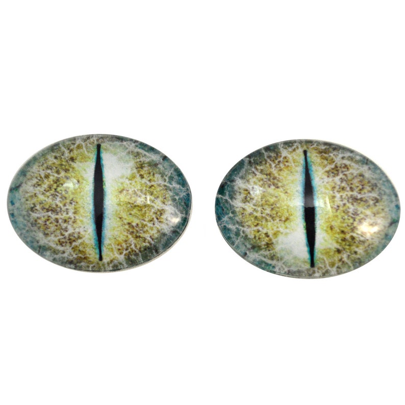 Yellow and Blue Crackle Dragon Oval Glass Eyes Choose Your Size: 13mmx18mm, 18mmx25mm, 30mmx40mm Art Doll Eyes Fantasy Sculpture Flat image 7