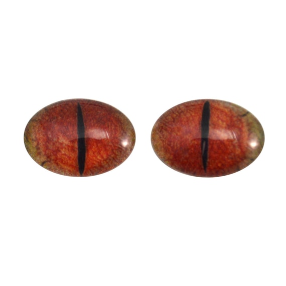 Fantasy Art Doll Pair Cabochons 18x25mm Red and Gold Dragon Oval Glass Eyes
