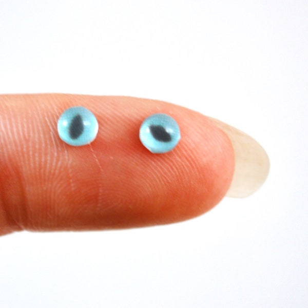 4mm Super Tiny Bright Turquoise Blue Cat Small Animal Glass Eyes Cabs Taxidermy Art Doll Sculpture Jewelry Making Paper Mache BJD Set of 2
