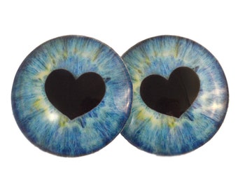 Blue Heart Fantasy Glass Eyes - 6mm to 78mm - Flatback Glass Cabochons