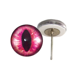 Hot Pink Cat Glass Eyes On Wire Pin Posts for Felt Doll Making and Other Crafts - Choose Your Size 6mm, 8mm, 10mm, 12mm, 14mm, 16mm