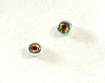 6mm Green and Orange Human Eye Glass Cabochons - Tiny Glass Eyes for Doll or Jewelry Making - Set of 2