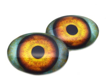 Scary Yellow Creature Scary Glass Eyes - Choose Your Size: 13mmx18mm, 18mmx25mm, 30mmx40mm - Horror Monster Halloween Fantasy Art Doll Gold